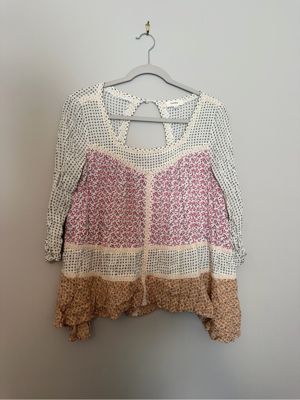 Freeway Bohemian Patchwork Mixed Print Blouse - Size S